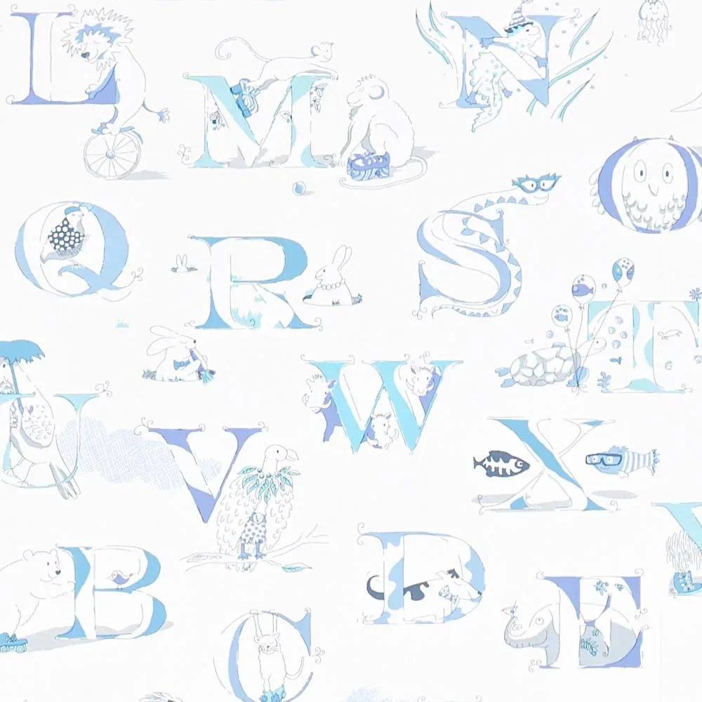 "Little Sanderson Abracazoo papier peint alphabet crème bleu image"