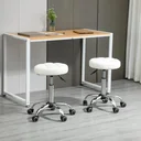 Set of 2 rolling stools, swivel stools with wheels, work stools, height adjustable, rotating salon stools, salon chairs, artificial leather, white