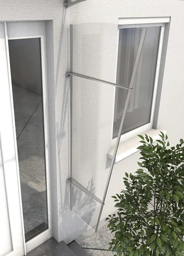 "Side panel PT/L acrylic, 32 x 62 x 167 cm, stainless steel, 4mm clear acrylic image"