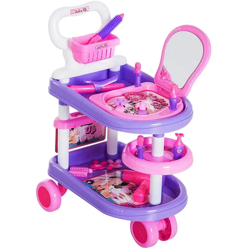 "Children's Girls Dresser Trolley Cosmetic Cart Role Play Purple Pink image"