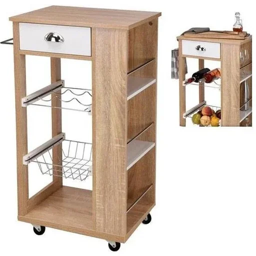 "Kitchen trolley - 37 x 48 x 86cm - wood/white image"
