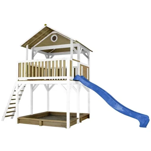 "Woody Play Tower Brown/White - Blue Slide image"