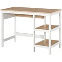 Desk with 2-tier shelf, computer desk, office desk, MDF, natural+white, 110 x 48 x 76.2 cm