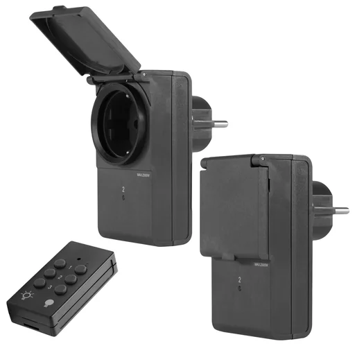 "Set of 2 wireless sockets for outdoor use with remote control image"