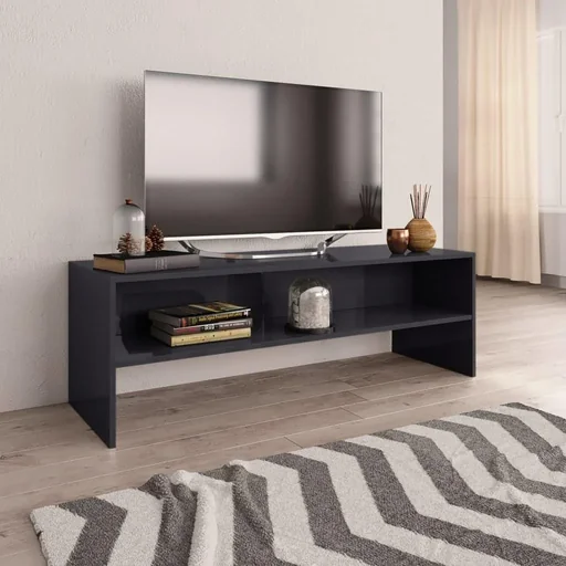 "TV cabinet 120x40x40 cm chipboard high-gloss grey image"