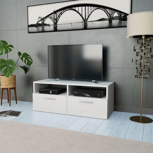 "TV cabinet 95x35x36 cm chipboard white image"