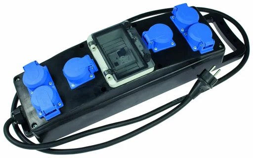 "Solid rubber power strip S1+ H07RN-F 3G2.5, 2m, 230V, 6 earthed sockets 230V, 16A, with fuse image"