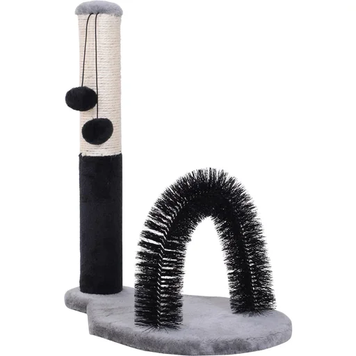 "Cat scratching post with balls and massage arch, wood, sisal, plush, black, grey, beige, 48 x 30 x 52 cm image"