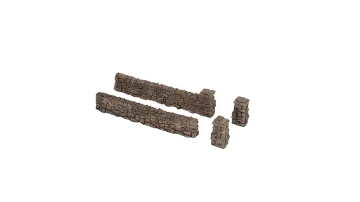 "Rubble stone wall, wall panels, 12 pieces, total length 72 cm, wall height 1.6 cm, pillar height 2.2 cm, gauge H0 image"