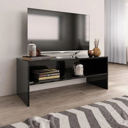 "TV cabinet 100x40x40 cm chipboard high-gloss black image"