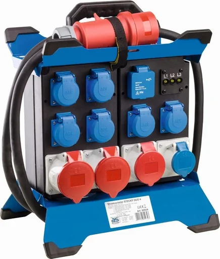 "Power distributor Stecky DUO 4, 6x protective contact, 1x CEE400V16A 2xCEE400V32A, 1xCEE 230V3-pin, 2x USB, phase indicator, FI40A, 3.4m image"