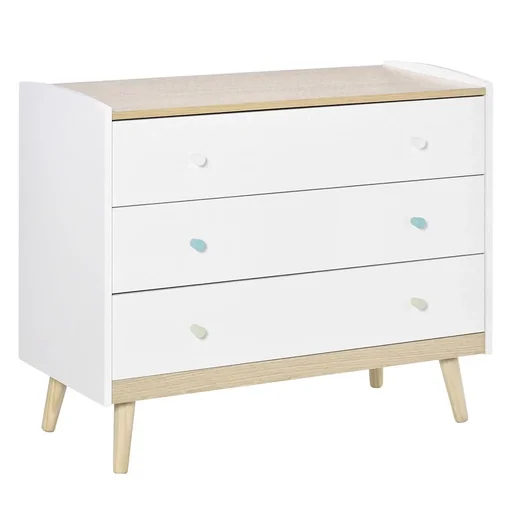 "Children's wardrobe children's chest of drawers with 3 drawers pine MDF white 90 x 40 x 75.2 cm image"