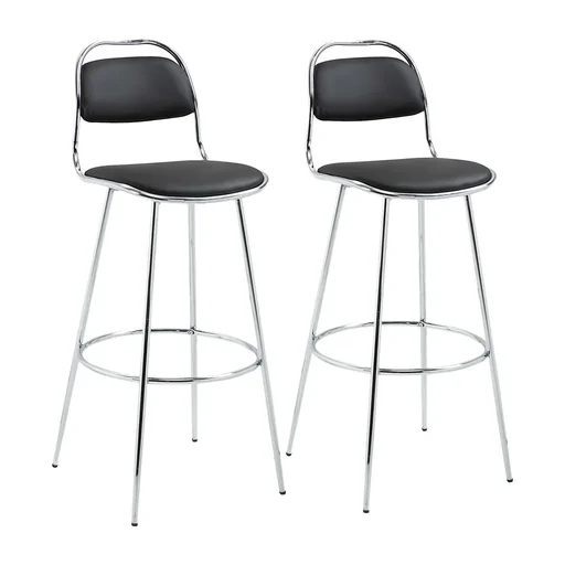 "2-piece bar stool kitchen stool with backrest plastic pins for kitchen dining room metal PU foam black 42.5 x image"