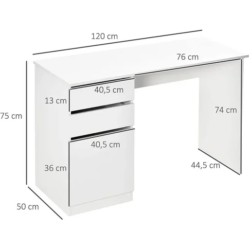 "Desk computer table with 2 drawers cabinet work table office table large table top modern white 120 x 50 x 75 c image"