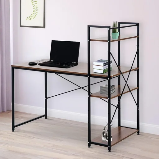 "Computer desk with shelf image"