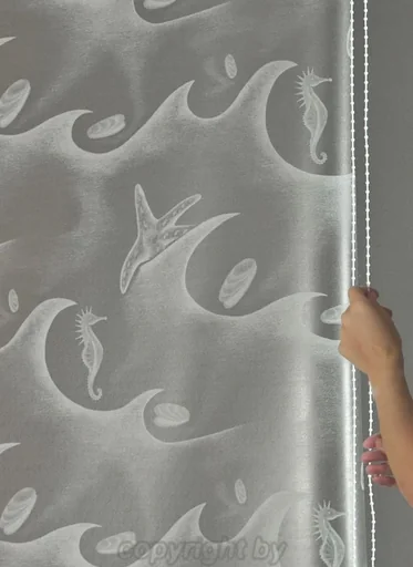 "Cassette shower blind De Luxe "Drops white", 134 cm - side pull image"