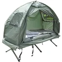 Camping bed set with tent sleeping bag mattress 4 in 1 foldable dark green