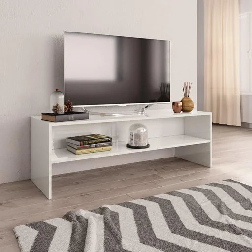 "TV cabinet 120x40x40 cm high-gloss white chipboard image"