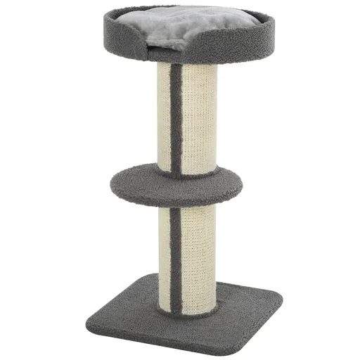 "Cat tree play tree scratching post with platform sisal E1 chipboard plush grey 45 x 45 x 91 cm image"