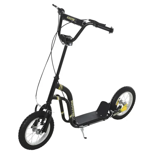 "Children's scooter, kick scooter, city scooter, children's scooter, kickboard with pneumatic tires, 12 inches, black, 120 x 58 x 85-95 cm image"