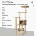 Rattan scratching post with cat cave hammock multi-level cat tree climbing tree for cats E1 MDF sisal beige+brown 55