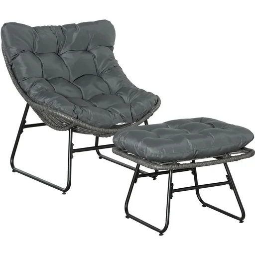 "Rattan Relax Chair with Stool and Cushion Steel Polyester Grey 69 x 76 x 70 cm image"
