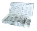 Spring pins and split pins, 260 pieces in assortment box