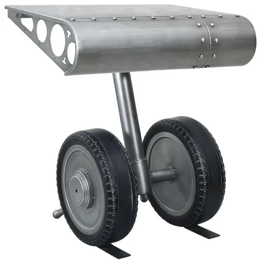 "Side table with wheel design 53x40x60 cm iron silver-black image"