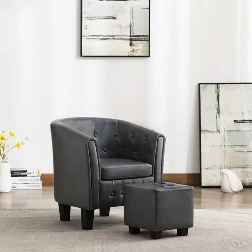 "Bucket seat with footstool faux leather grey image"