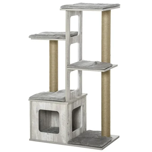 "Cat tree scratching post cat furniture with multi-level cat activity center jute plush gray 67 x 38.5 x 114 cm image"
