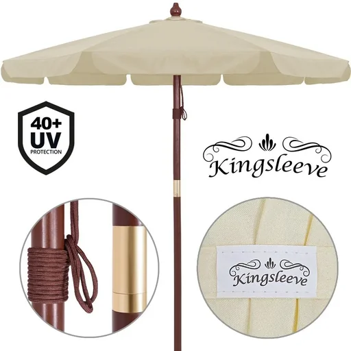"Parasol wood cream Ø 330cm with UV protection 40+ image"