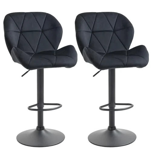 "Set of 2 bar stools, swivel bar chairs with backrest, velvet touch, height adjustable, armless foam, black, 51.5 x 57.5 x 93- image"