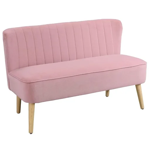 "2-seater fabric sofa upholstered sofa seating furniture lounge sofa wood foam velvety polyester pink 117 x 56.5 x 77 cm image"