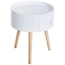 Round coffee table with drawer, white wood
