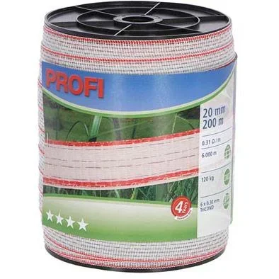 "Professional fence tape 20 mm, 6 x 0.30 Tric, 200 m, white/red image"