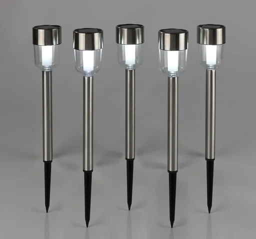 "Set of 5 stainless steel solar lights with satin glass look image"