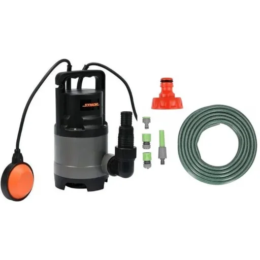 "Submersible pump - 600W - 11,500l/h WITH 15 meter garden hose including nozzle and fittings AND 1" tap. image"