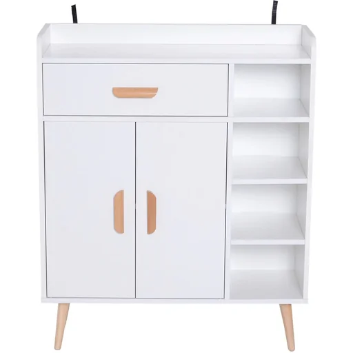 "Freestanding shelf chest of drawers hallway cupboard drawer cabinet 100 kg load capacity pinewood white 80 x 29.5 x 96 cm image"
