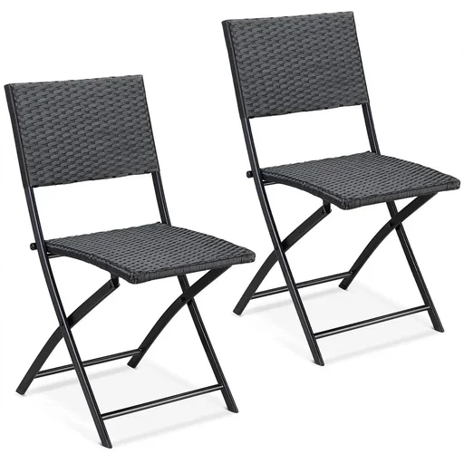 "Folding chair polyrattan 2 pieces - black - max. 120 kg - 43x49x81 cm image"