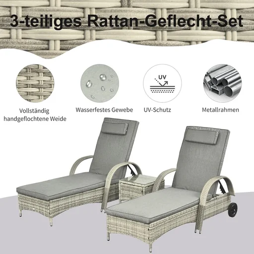 "Rattan sun loungers with table grey image"