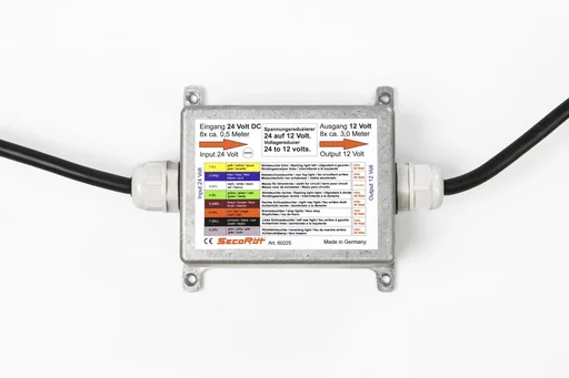 "Voltage reducer 24-12 Volt fixed installation aluminum housing image"