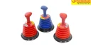 Drain cleaner, plunger for clogged drains, color-sorted
