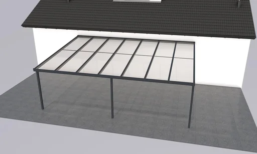 "Patio roof Premium, anthracite, 7120 x 5060 mm - Acrylic multi-wall sheets 16 mm, clear image"