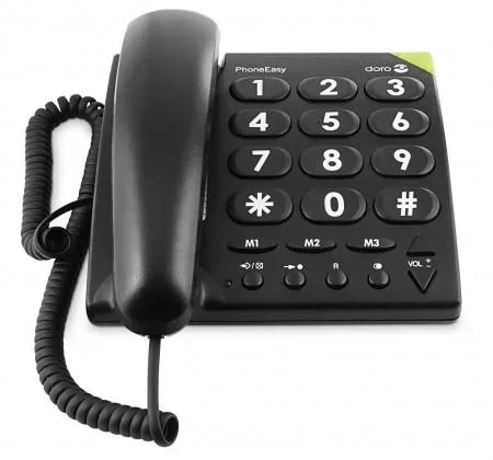 "Corded large-button telephone PhoneEasy 311c black with optical call signaling image"
