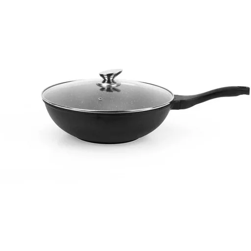 "Wok pan - with glass lid - 28cm - Black image"