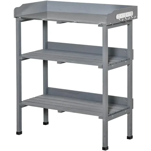 "Planting table gardening table flower table with metal work surface garden wood gray 76 x 37 x 89 cm image"
