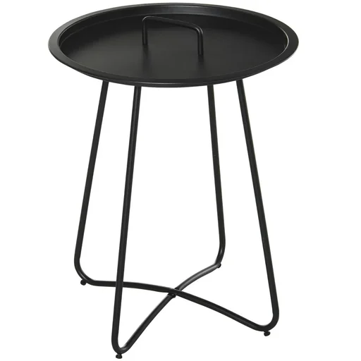 "Side table for garden coffee table with carrying handle living room metal black Ø46 x 56H cm image"