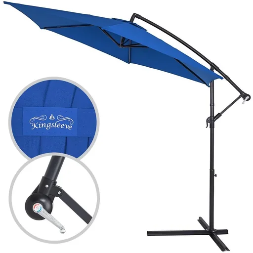 "Foldable aluminum parasol blue with pendulum Ø 330 cm image"