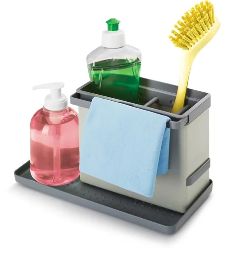 "Sink organizer for kitchen utensils, color-sorted image"