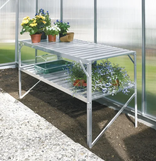 "Aluminum table, color 2 shelves, color 121 x 54 x 76 cm, color aluminum image"